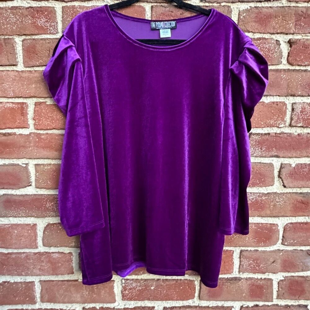 The Pyramid Collection Velvet Puff Sleeve Whimsigoth Top purple 2X NEW